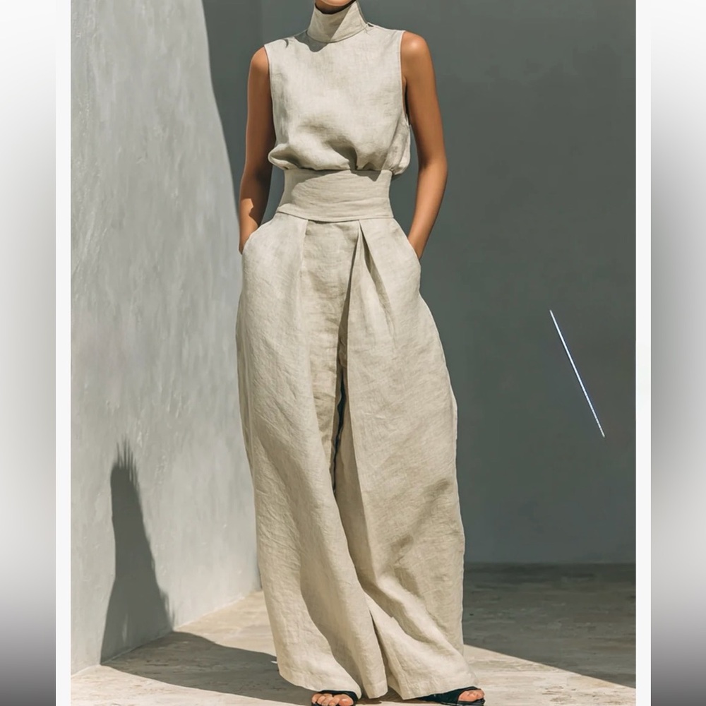 Cream Sleeveless set.Size s.Linen.Lined. Never been worn.Tags still attached.
